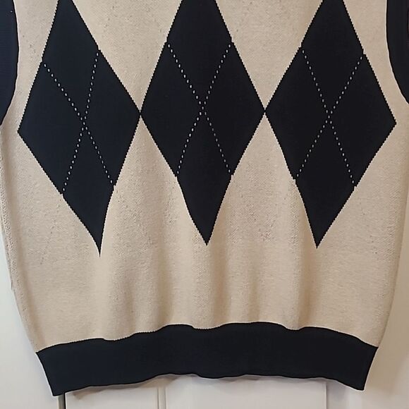 Forever 21 Taupe & Black Argyle Preppy Cotton Sweater Vest Size M - Picture 6 of 14